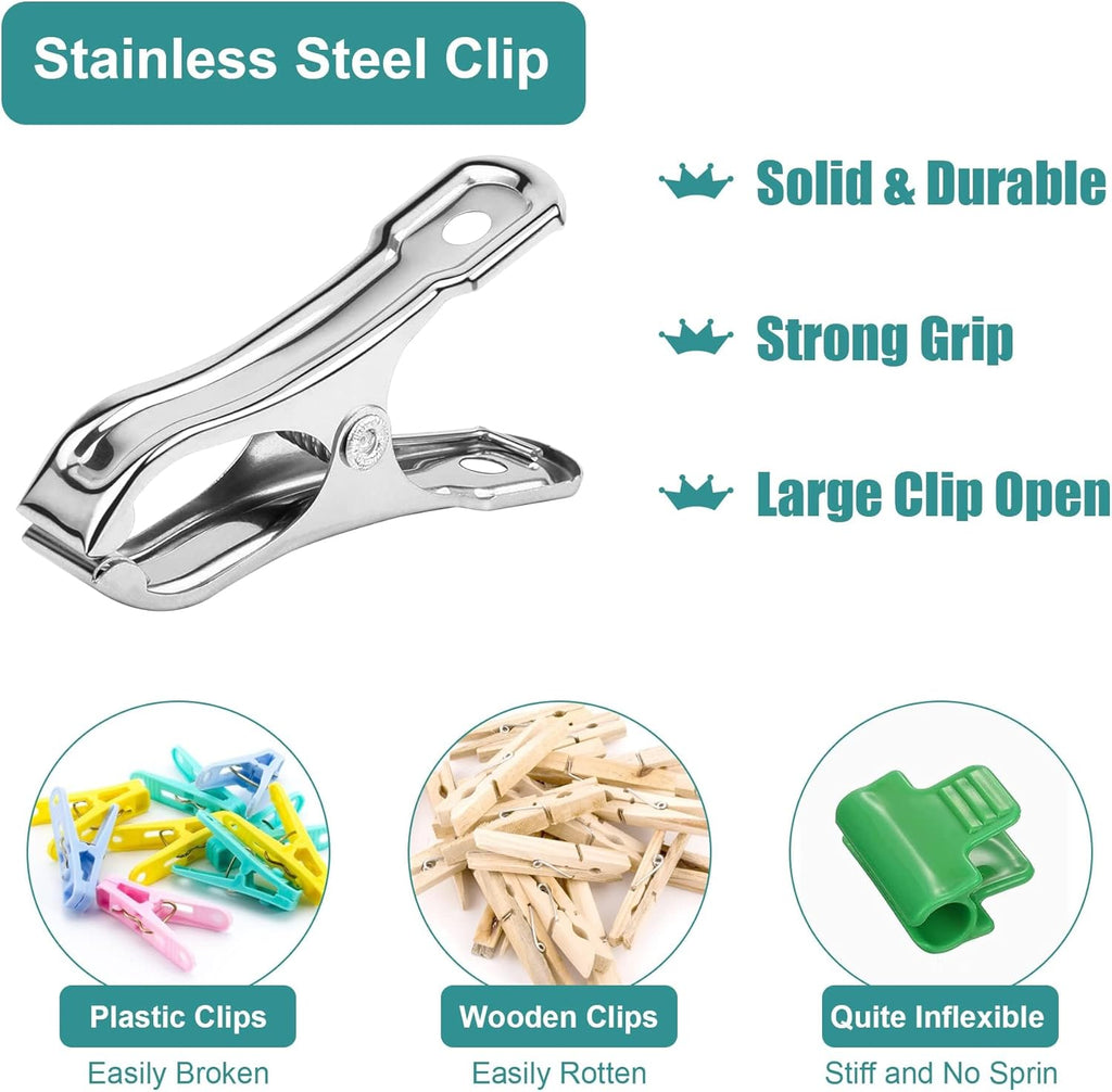 JULMELON 25 PCS Greenhouse Clips, 2.2 Inch Stainless Steel Garden Clips, Heavy Duty Row Cover Clips with Large Open Strong Grip for Fixing Netting Cover Film,Shade Cloth Film Plant Netting