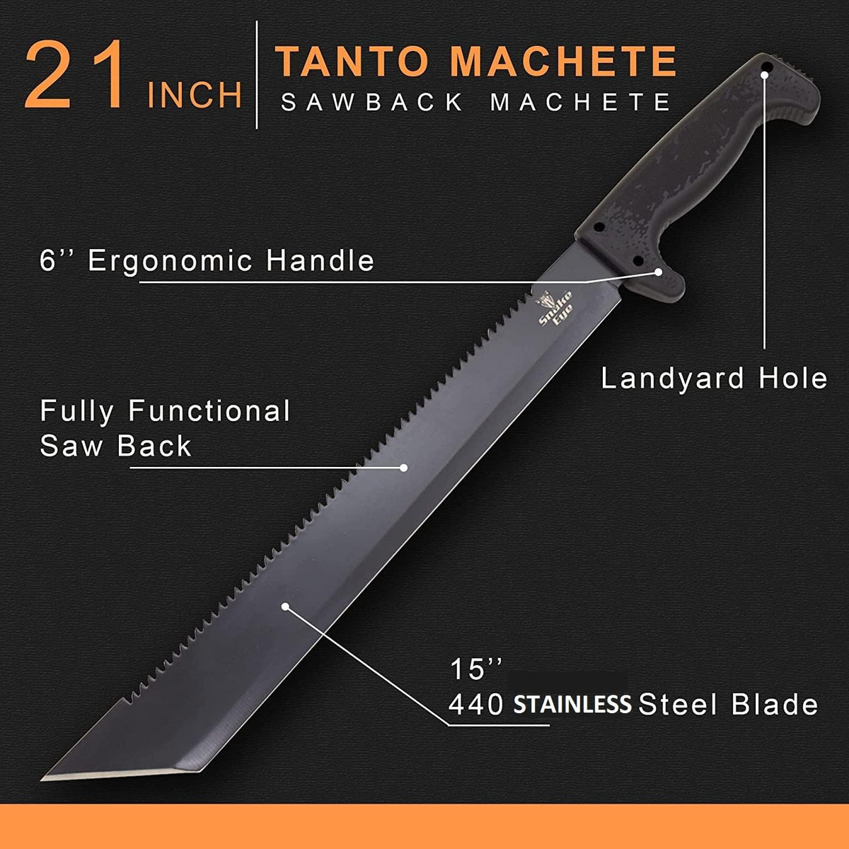 Snake Eye Machete with Heavy Duty Construction-Ergonomic Non-Slip Handle and Belt Sheath for Gardening, Land-Management, Bushcraft, Hunting and Outdoor