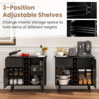 GOFLAME Wine Bar Cabinet, Buffet Sideboard with 2 Doors & 1 Drawer, 6-Bottle Wine Rack, Adjustable Shelves, Cupboard with Storage for Kitchen, Living Room, Black