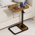 GOYLSER C-Shaped Tables Small Swivel End Table, Height Adjustable Side Tables Living Room, Rotating Snack Couch Wooden Tv Trays for Eating On Couch, Rustic Brown