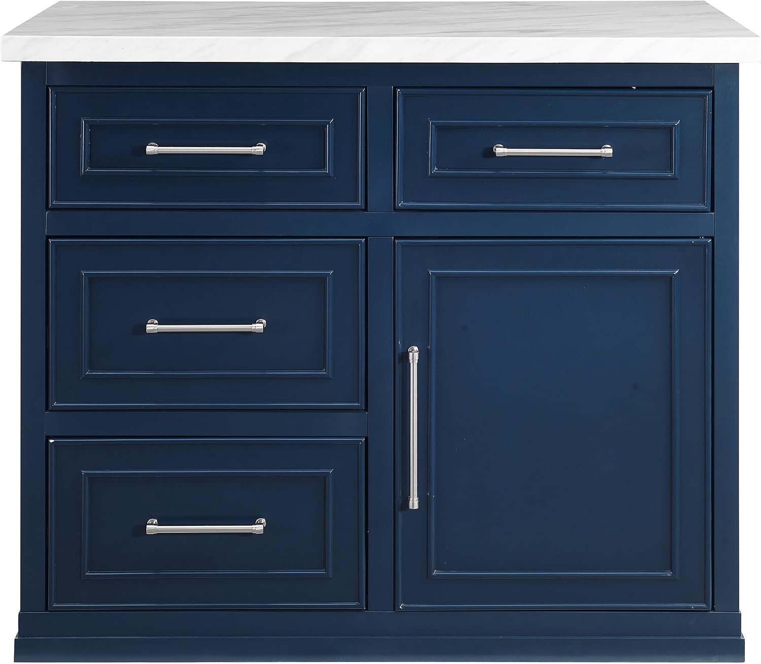 Crosley Furniture Cutler Faux Marble Top Kitchen Island with Storage, Breakfast Bar, Microwave Stand, Navy
