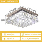 FRIXCHUR 10.6" Modern Crystal Chandeliers Square Crystal Ceiling Light LED Chandelier with Remote Control Mini Bedroom Flush Mount Ceiling Lights Fixture for Kitchen Hallway Dining Room (Dimmable)