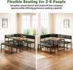 Concho Kitchen Breakfast Nook Table Set with Soft Seat, Corner Dining Table Set for 4-6 People, Dining Room Sets for 4, Space Saving Kitchen Booth Seating with Table for Small Space, Coffee Brown