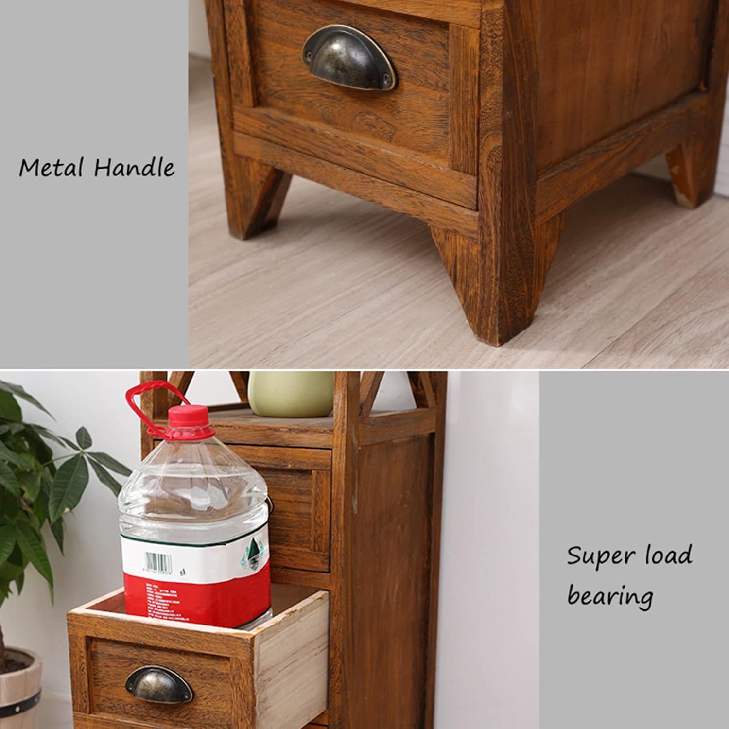 Vintage Bedside Table with Open Shelf and 2/3 Drawer Bedroom Nightstand Table Storage Cabinet Tall Hall Console Table Telephone End Table for Hallway Living Room