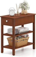 Giantex Narrow End Table, Farmhouse Side Tables with Drawer & Storage Shelves, Wood Sofa Side Tables, 3-Tier Nightstands for Small Space, Living Room, Bedroom, 23.5" L x 12" W x 24.5" H, Brown