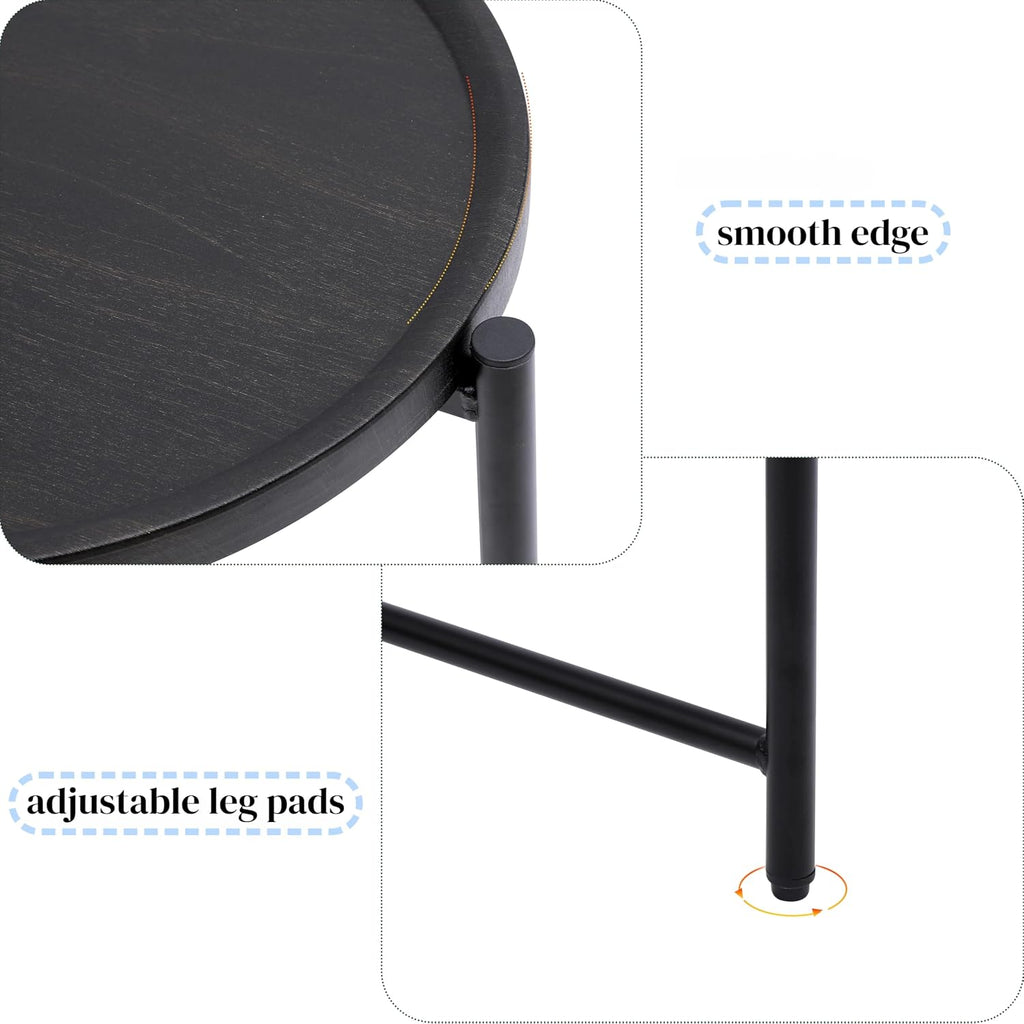 2 Tier Oval Side Table, Modern X-Leg End Table with Round Storage Tray, Black Metal Frame & Wooden Tabletop Design for Living Room, Bedroom & Office (Black)