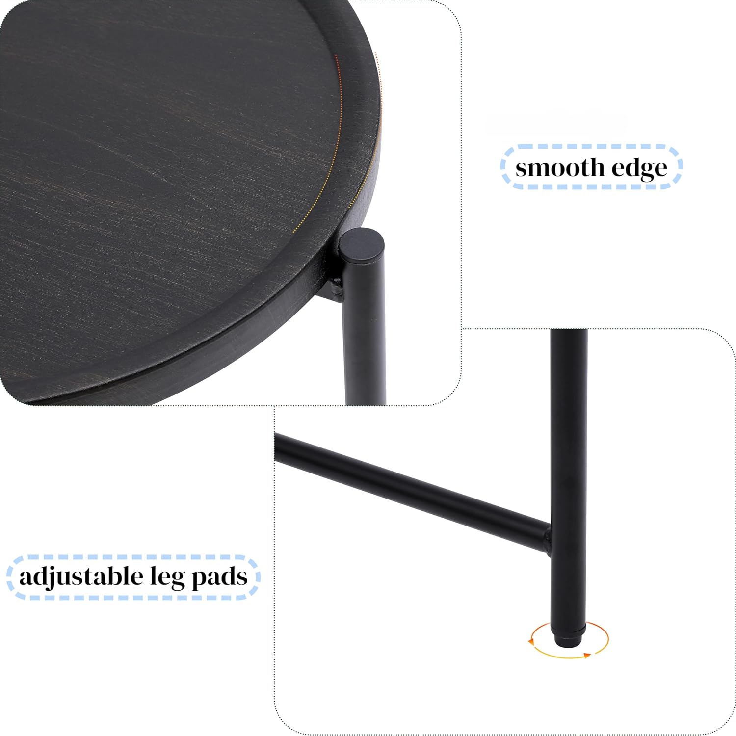 2 Tier Oval Side Table, Modern X-Leg End Table with Round Storage Tray, Black Metal Frame & Wooden Tabletop Design for Living Room, Bedroom & Office (Black)