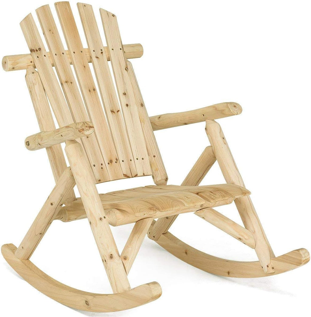 Casart Log Rocking Chair Wood Porch Rocker Lounge Patio Deck Balcony Furniture Rustic Single Rocker Natural