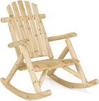 Casart Log Rocking Chair Wood Porch Rocker Lounge Patio Deck Balcony Furniture Rustic Single Rocker Natural