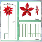 5 Pack Metal Poinsettia Wind Spinners for Garden,Outdoor Lawn Ornaments,Christmas Yard Decorations,Garden Stake and Decor for Outside