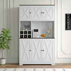 GarveeHome 71 Inch Tall White Kitchen Pantry Cabinet, Modern Farmhouse Kitchen Hutch Storage Cabinet with Wine Rack, Freestanding Coffee Bar Station with Storage for Dining Room, Living Room
