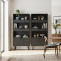 Bathroom Storage Cabinet Set of 2, 47.2" Wide 5-Tier Freestanding Pantry Cabinet with 6 Extra-Large Drawers & 2 Open Shelves, Fluted Floor Organizer Cupboard for Kitchen, Living Room, Anti-Tip, Black