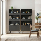 Bathroom Storage Cabinet Set of 2, 47.2" Wide 5-Tier Freestanding Pantry Cabinet with 6 Extra-Large Drawers & 2 Open Shelves, Fluted Floor Organizer Cupboard for Kitchen, Living Room, Anti-Tip, Black