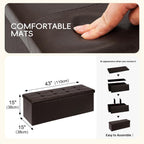 PINPLUS Folding Storage Ottoman Bench, Brown Faux Leather | Storage Chest with Comfortable Seat, Footrest Stool and Bench for Bedroom, Hallway and Living Room, 43.3 Inch