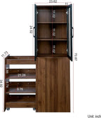 70.9" H Display Storage Cabinet , 4 Tier Multi-functional Pull-out Multi-tier Storage Shelf & 2 Glass Doors, Modern Wooden Kitchen Pantry Cabinet for Living Room or Kitchen and Dinning Room (Walnut)
