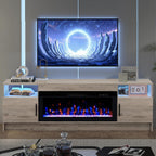 Kucreiheat Electric Fireplace TV Stand with Led Lights-42 Fireplace Entertainment Center for Up to 90 inch TV-Modern TV Console for Living Room with Storage Cabinet, Oak Grey