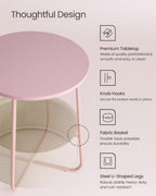 VASAGLE Nightstands, Set of 2 Small Round Side Tables with Fabric Basket, Bedside End Tables, for Bedroom, Jelly Pink and Cream White ULCT668R01