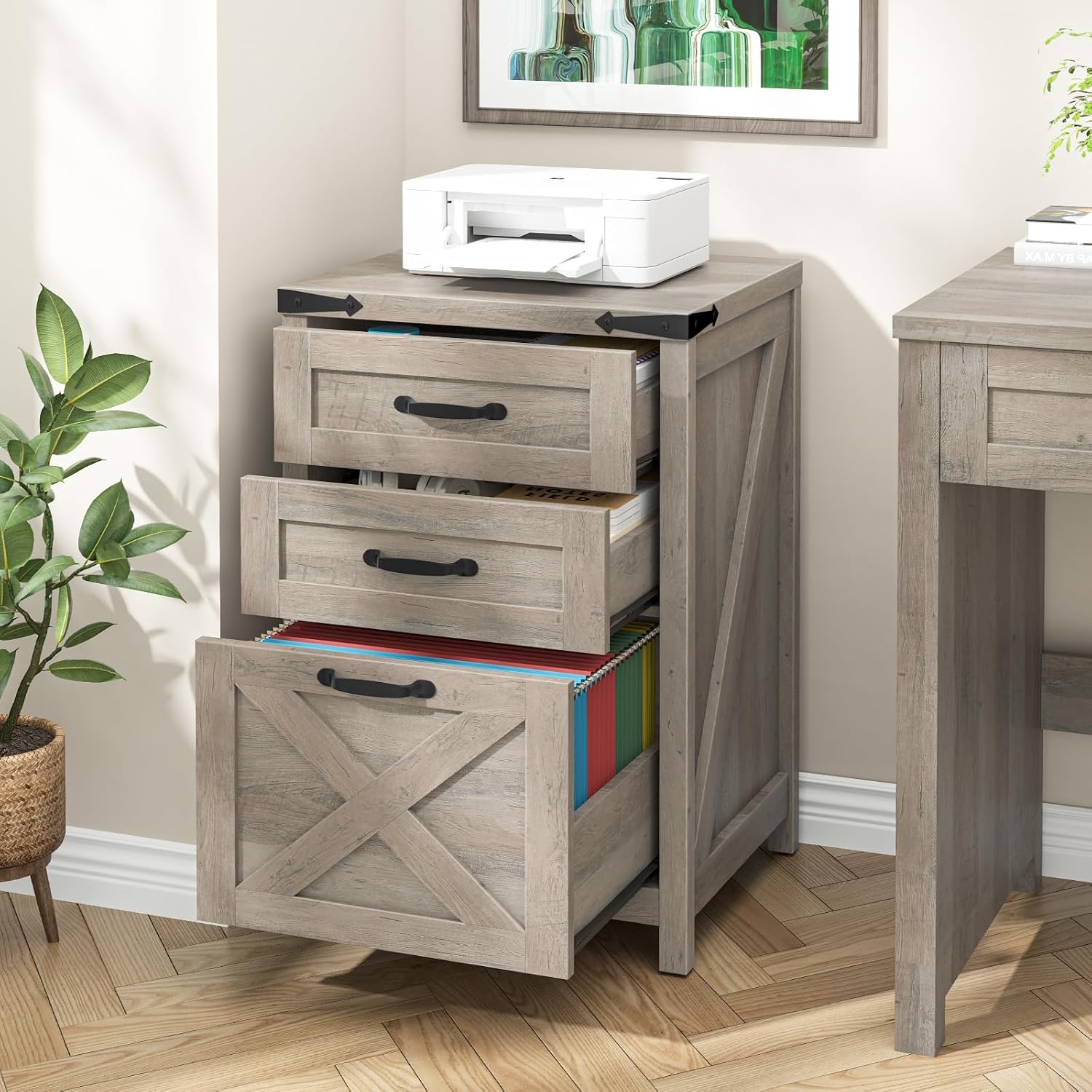 Small Farmhouse File Cabinet with 2 Drawers for Home Office, Rustic Grey | Halitaa Vertical Filing Cabinet Fits Letter and A4 Size, Farmhouse Printer Stand, Under Desk Wooden File Cabinet