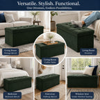 ALASDO 43 Inch Folding Storage Ottoman Bench with Hidden Storage, Velvet Storage Ottoman Foot Rest Stool, End of Bed Bench for Bedroom, Living Room, Entryway and Closet, Dark Green