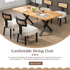 Farmhouse Rattan Dining Chairs Set of 2, Upholstered Modern Dining Room Chairs with Curved Cane Back, Black Wood Frame Armless Side Chair for Kitchen (Beige Fabric)