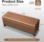 Faux Leather Storage Bench Ottoman, 50 Inch Upholstered Storage Bench with Large Compartment, Durable Accent Seating Bench for Entryway, Bedroom, Living Room Furniture