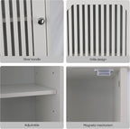 64" Tall Bathroom Cabinet, White Floor Standing Storage | Narrow unit with adjustable shelves & louvered doors, ideal for bathroom, laundry room, maximizing vertical space.