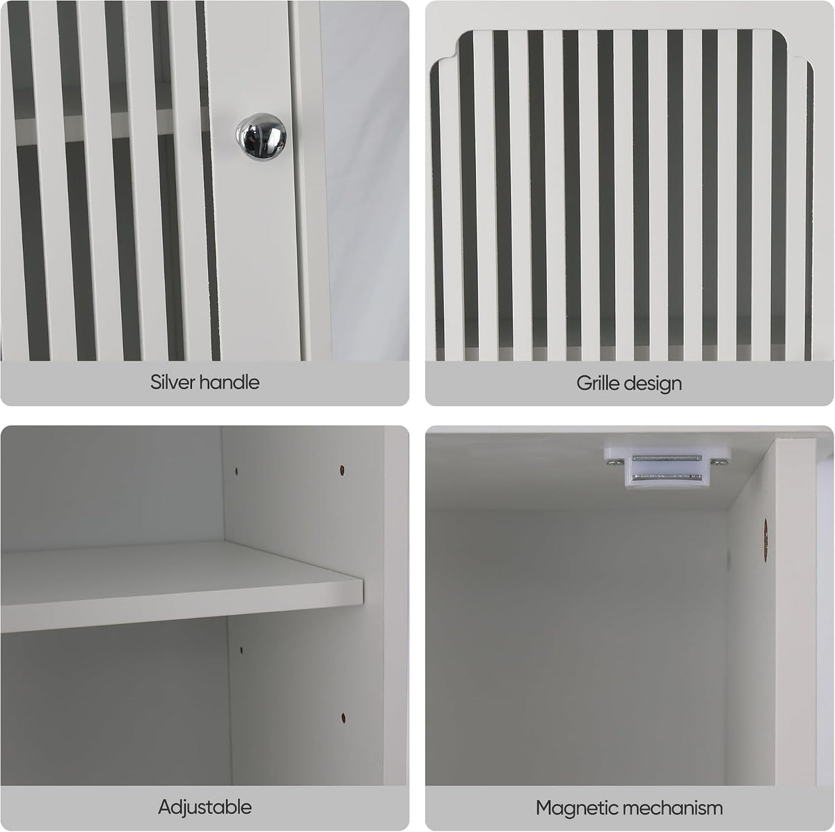 64" Tall Bathroom Cabinet, White Floor Standing Storage | Narrow unit with adjustable shelves & louvered doors, ideal for bathroom, laundry room, maximizing vertical space.