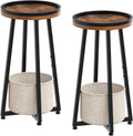 HOOBRO Small Round Side Tables, Set of 2, 2-Tier Round Sofa End Tables, Compact Nightstands with Cotton Linen Storage Basket, for Small Space, Living Room, Bedroom, Dorm, Rustic Brown BF183BZP201