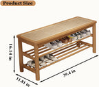 SOBIBO Bamboo Shoe Rack Bench with Rattan Seat, 3-Tier Shoe Storage Bench, Entryway Bench for Hallway,Nature-39.4 inches