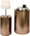 MyGift Set of 2 Modern Hammered Metal Bronze Round End Tables, Home Accent Side Tables for Living Room or Bedroom