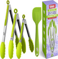 Kaluns Kitchen Tongs for Cooking Grilling Set of 4, BBQ Grill Tongs With Silicone Tip Stainless Steel Heat Resistant, Non-stick Pull Lock, Incl 7, 9, 12 Inch Tong Plus a Silicone Spatula