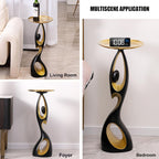Modern Side Table with Metal Top,Resin End Table with Art Base,Round Bedside Table Coffee Table, Minimalist Accent Table,Small Space Drinking Table for Living Room Bedroom