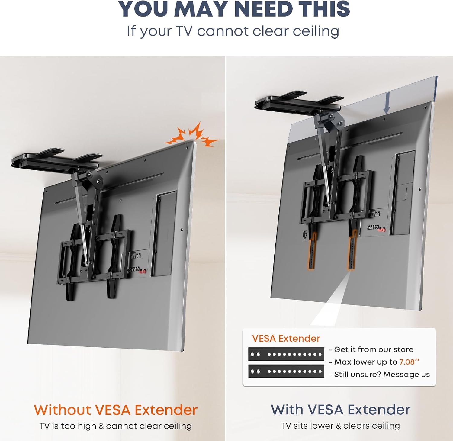 Motorized Ceiling TV Mount Flip Down with Remote for 37-75‘’ TVs, Black | Space Saving and Adjustabe, Fits Flat and Pitched Roof, Electric Drop Down TV Mount, Max VESA 600x400 mm, Max holds 99lbs