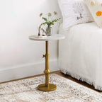 WHGBJA Adjustable Drink Table, 10"x12"x(22“~30") Martini Table with Metal Antique Brass Stand Base, Drink Tables for Small Spaces, Living Room, Bedroom, Or Office (White)
