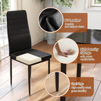 FDW | Dining Table Set for 4 | 5-Piece Glass Black Dining Table | Kitchen Table with 4 Upholstered Chairs and Faux Leather Cushions | Space-Saving and Modern Design | for Dining Room, Easy to Assemble
