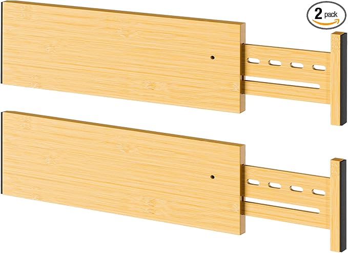 Bamboo Drawer Dividers 4" High, 16.5-22" Adjustable Drawer Organizers for Clothes,Expandable Dresser Separators in Bedroom/Kitchen/Bathroom/Office Organization and Storage,2 Pack