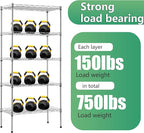 BestOffice Garage Shelving 5 Tier Metal Storage Shelves 750lbs Weight Capacity Heavy Duty Wire Shelving NSF Certified Utility Shelves with Leveling Feet for Garage Home Office, Chrome