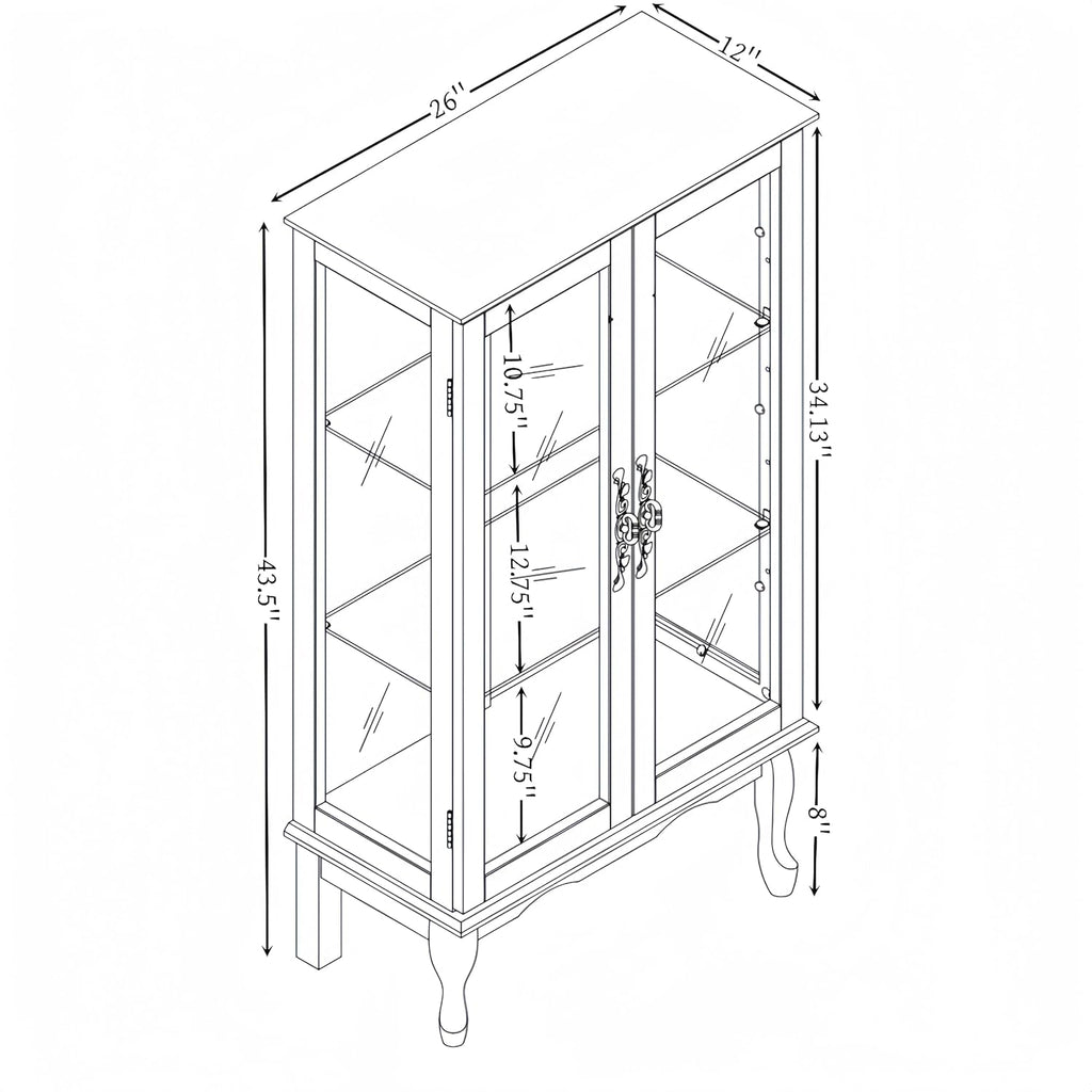 3-Tier Lighted Glass Display Curio Cabinet with 2 Tempered Glass Doors,Curio Case with Mirrored Back Panel & Adjustable Shelves,Wine Artwork Display Cabinet for Living Room,Kitchen(Oak_2)