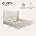 AMERLIFE Upholstered Queen Bed Frame with Wingback Headboard, Cream Velvet