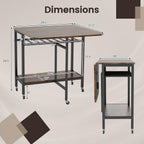 GOFLAME Folding Dining Table, Rolling Kitchen Table with Wine Rack and Storage Shelf, Space Saving Extendable Table with Metal Frame and Lockable Wheels for Living Room, Apartment, Small Space