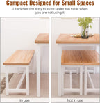 DKLGG Dining Table Set for 4, Wooden Kitchen Table with 2 Dining Bench | 47.2” Farmhouse Dining Room Table Set, Space Saving Table and Chairs Set for Small Space, Kitchen,Dining Room,Apartment