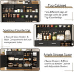 Tall Pantry Cabinet, Modern Kitchen Hutch with Microwave Stand, Kitchen Pantry Storage Cabinet with 2 Darwers & Door Shelf, Food Pantry with Goblet Holders & Adjustable Shelves for Dining Room, Black