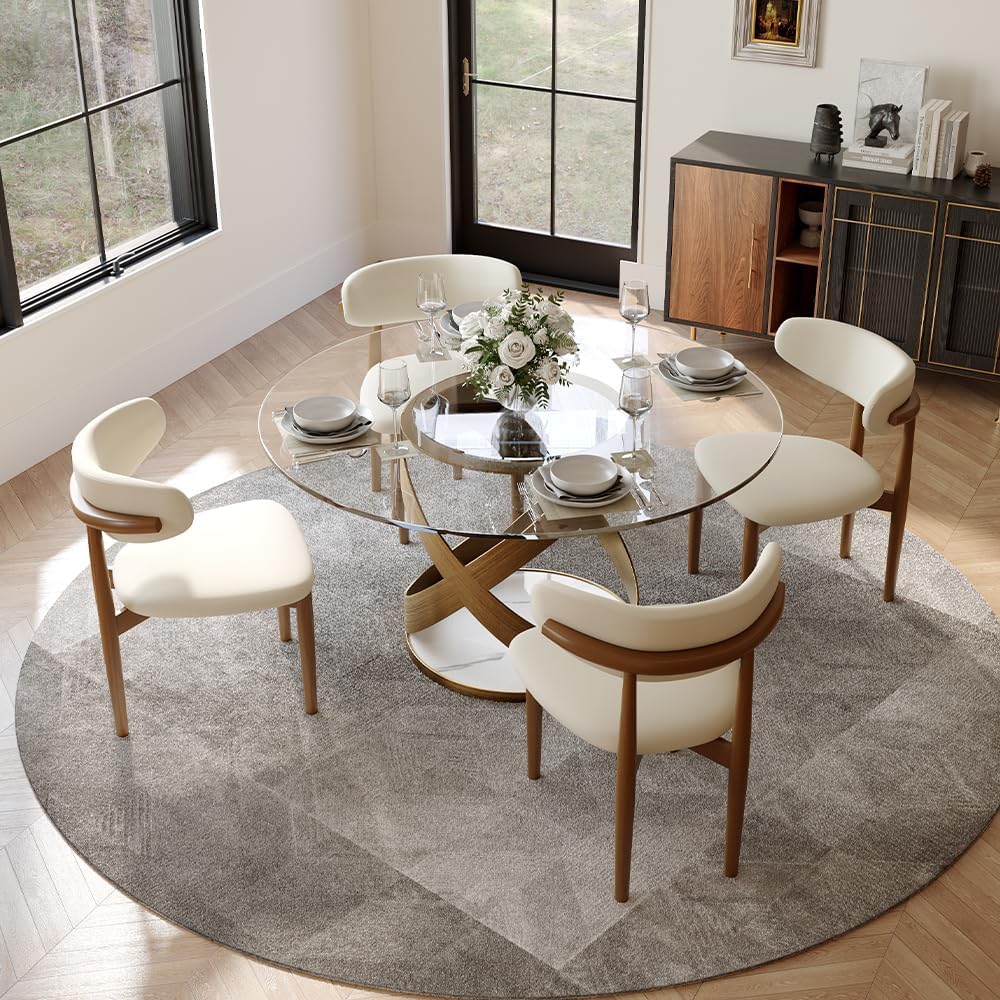 POVISON 51" Modern Round Dining Table, Glass Round Kitchen Table for 4, Tempered Glass Dining Room Table top with Bronze X Carbon Steel Base (Dining Table Only)