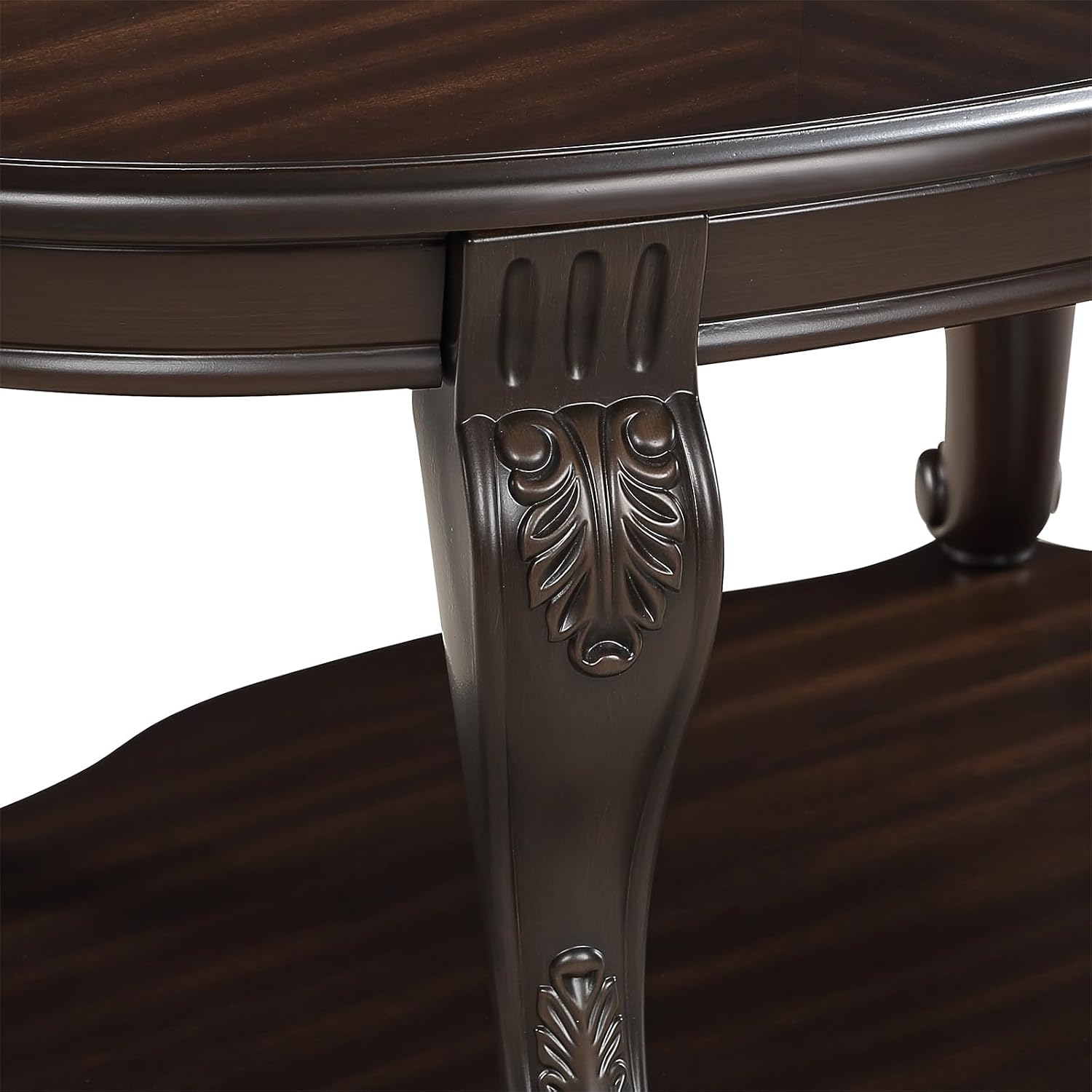 22'' Round End Table Solid Wood Sofa Side Table with Storage Shelf, Living Room Corner Table Retro Accent Table with Espresso Finish, Easy Assemble Round Bedside Table Night Stand for Small Space