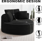 54-inch Oversized Round Chaise Longue Chair Indoor, Modern Upholstered Corduroy Deep Seat Circle Accent Chair Single Cloud Lounge Floor Sofa Chair for Living Room (Black, 54" Round)