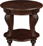 JIJIWANG Wood Round Sofa Table with Antique Carved Legs Oval End Table with Buttom Shelf for Small Space, Cherry
