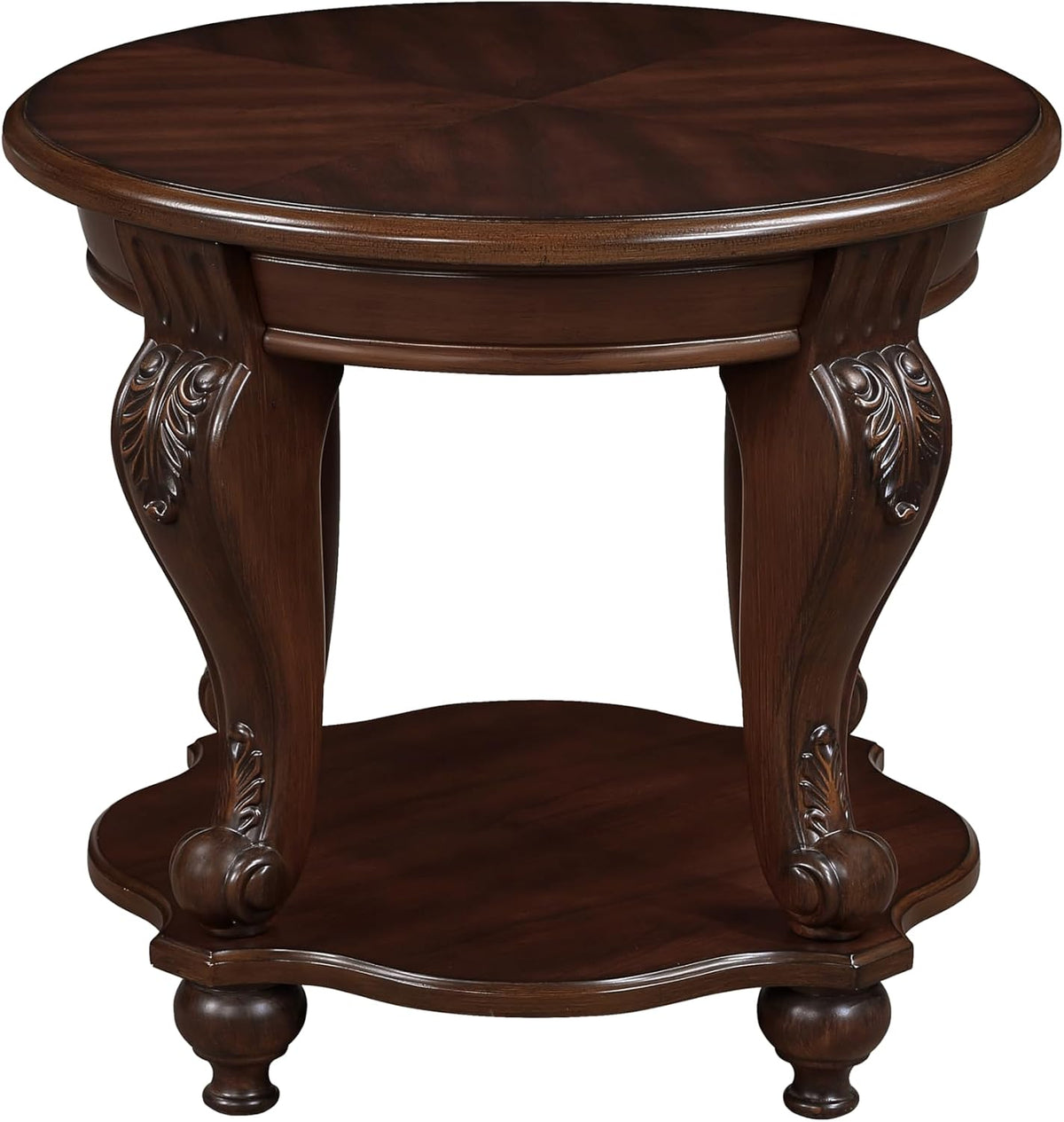 JIJIWANG Wood Round Sofa Table with Antique Carved Legs Oval End Table with Buttom Shelf for Small Space, Cherry