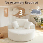 55"L Oversized Round Chair Lounge Chaise Indoor,Corduroy Deep Seat Cloud Large Circle Sofa Chair,No Assembly Required,Cloud Large Circle Chair,Fluffy Modern Sleeper Sofa Bed for Reading (White)
