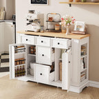 Hassyee Fixed Kitchen Island with Storage Space, Kitchen Console Table with 5 Drawers, 2 Cabinets, Adjustable Shelves, Buffet Server for Dining Room, Living Room, Entryway (White)