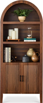 Best Choice Products 72" Tall Arched Pantry Cabinet w/Reeded Doors, 5-Tier Bookshelf, Armoire, Hutch, Bookcase, Storage Cabinet w/Adjustable Shelves, for Dining Room and Livingroom - Walnut
